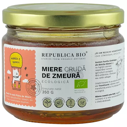 Miere de Zmeura ecologica cruda 350 gr, Republica BIO