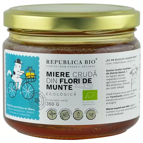 Miere Poliflora din Flori de Munte ecologica cruda 350 gr, Republica BIO