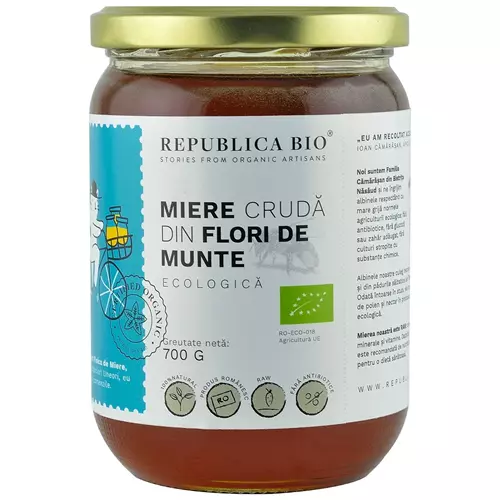 Miere Poliflora din Flori de Munte ecologica cruda 700 gr, Republica BIO